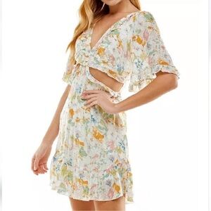 CITY STUDIOS Floral Ruffled Cutout Dress Juniors Size 1/ XS